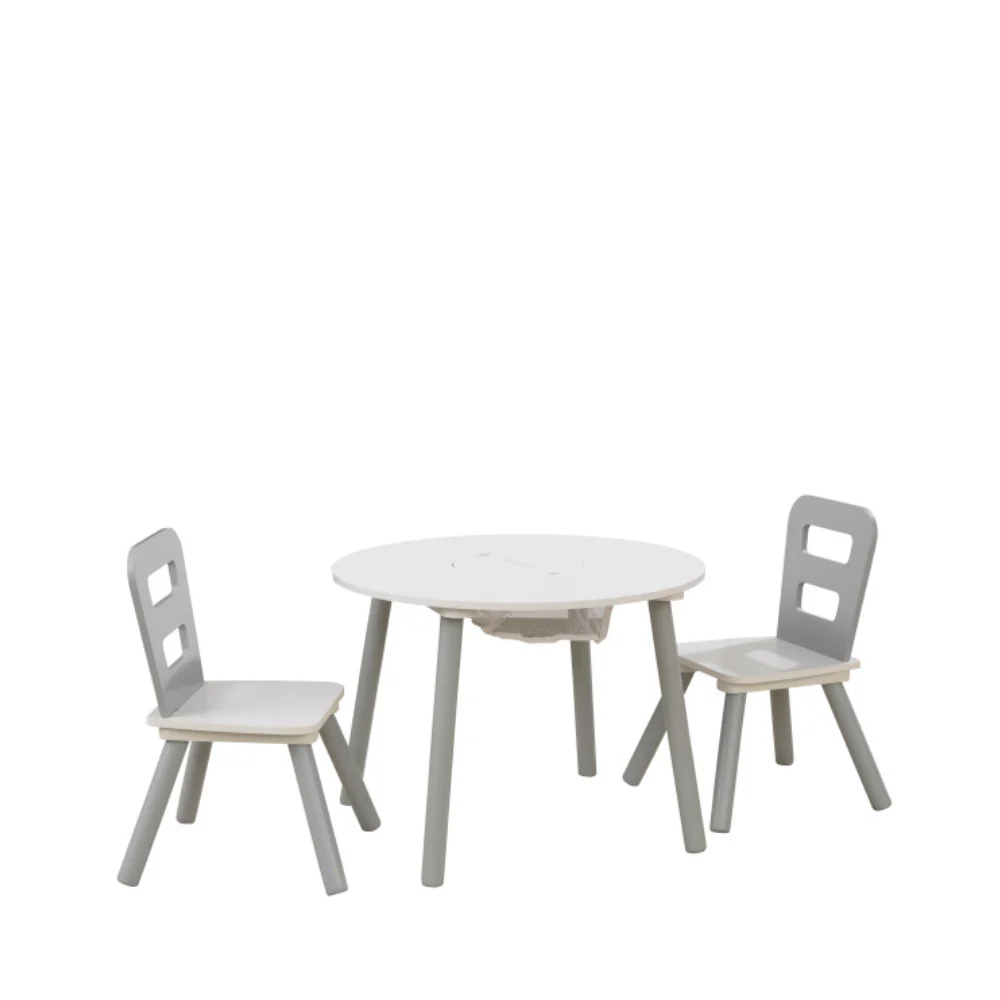 Round Storage Table & 2 Chair Set - Gray & White By Kidkraft