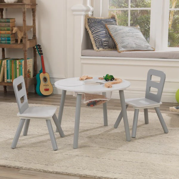Round Storage Table & 2 Chair Set - Gray & White By Kidkraft - Image 2